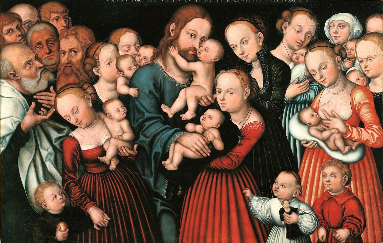ドイツ語：Christus segnet die Kinder 子どもたちを祝福するキリスト。 作： ルーカス・クラナッハ・ザ・エルダー