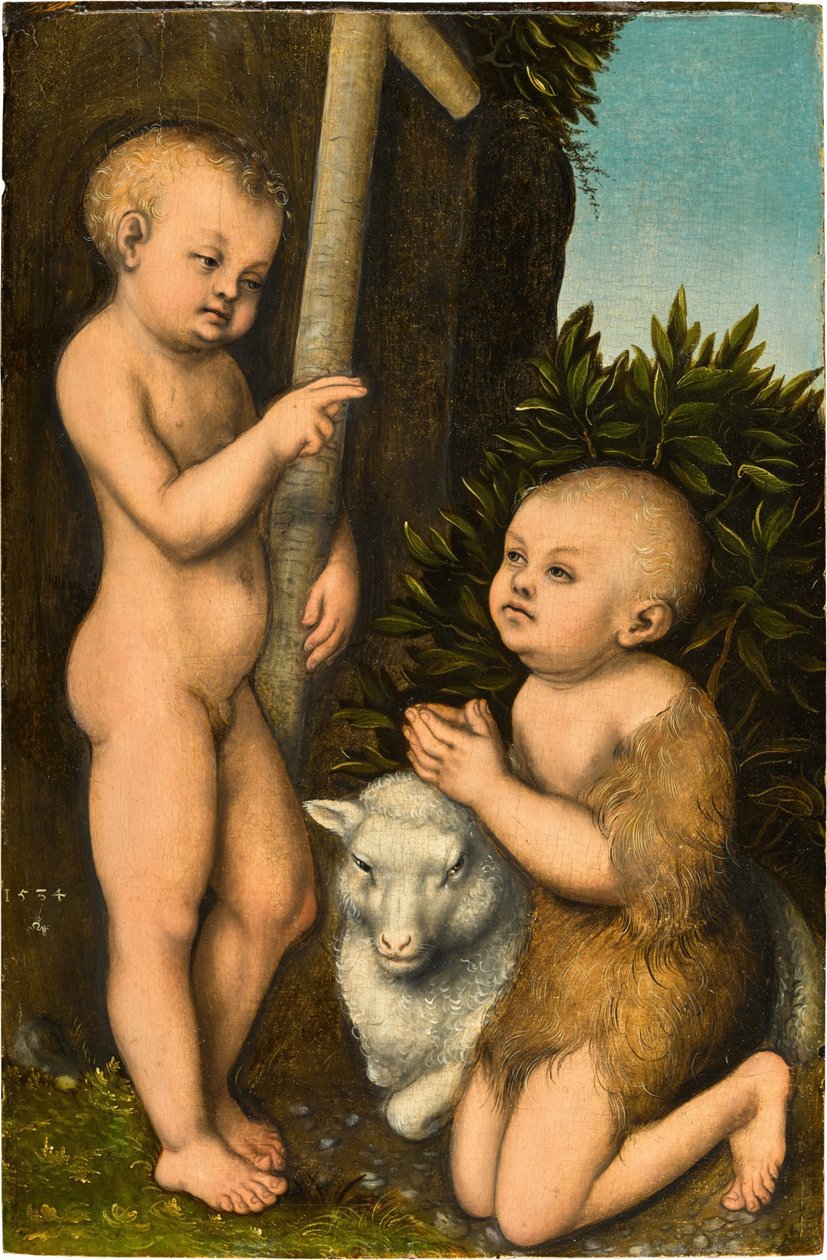 ドイツ語：Der Christusknabe und der ihn adoring Johannesknabe／少年時代のキリストと洗礼者ヨハネ 洗礼者聖ヨハネに慕われた若きキリスト 作： ルーカス・クラナッハ・ザ・エルダー