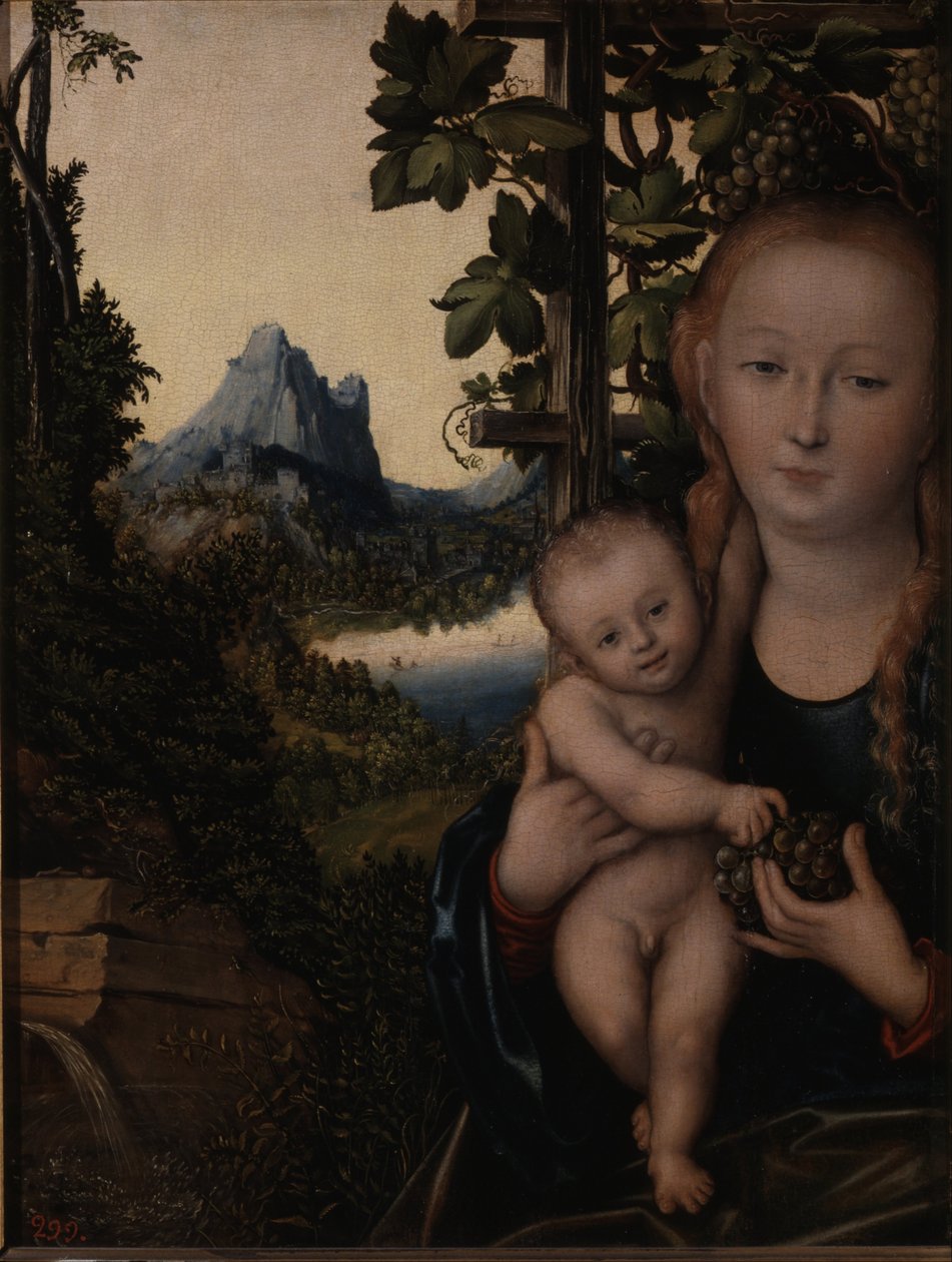 ドイツ語：Die Madonna vor der Weinlaube ブドウ畑の聖母 作： ルーカス・クラナッハ・ザ・エルダー