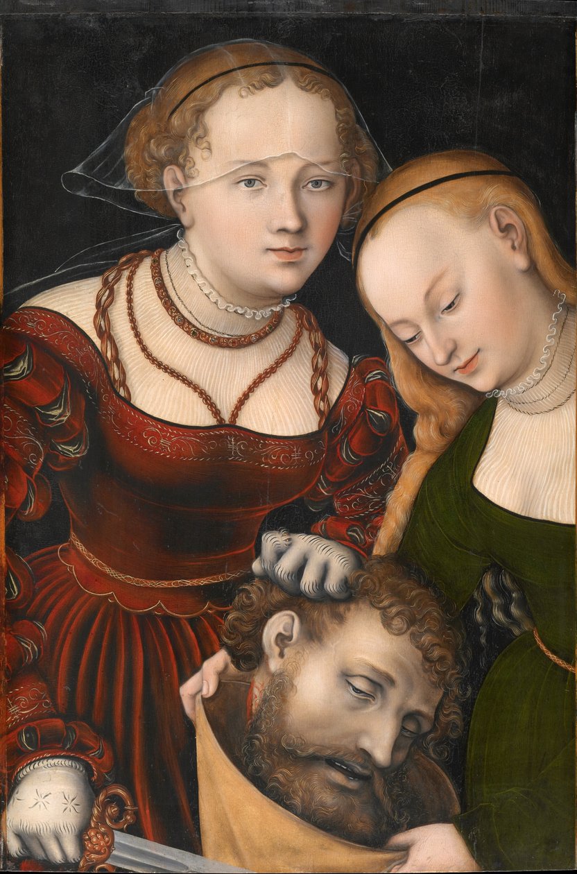 ドイツ語：Judith mit dem Haupt des Holofernes und einer Dienerin ホロフェルネスの首と召使いを持つユディト 作： ルーカス・クラナッハ・ザ・エルダー