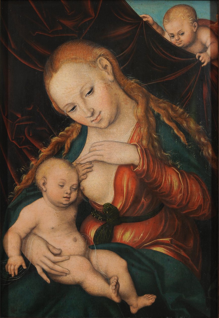 ドイツ語：Madonna, dem Christkind die Brust reichend 幼子をあやす聖母 作： ルーカス・クラナッハ・ザ・エルダー