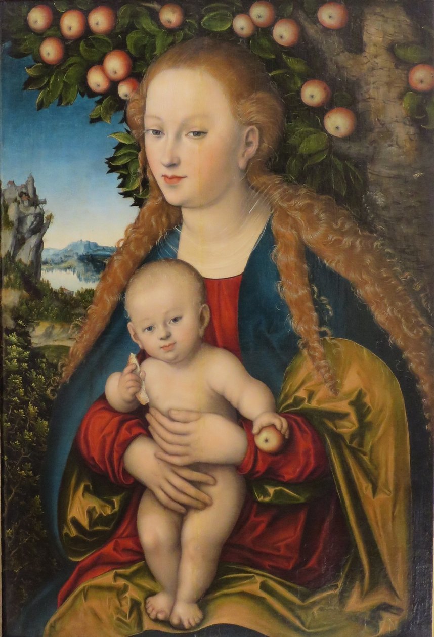 ドイツ語：Madonna und Kind unter dem Apfelbaum リンゴの木の下の聖母子／リンゴの木の下の聖母子 作： ルーカス・クラナッハ・ザ・エルダー