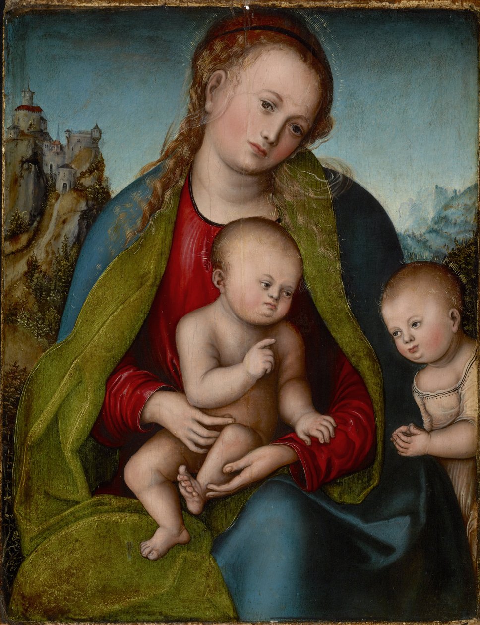 ドイツ語：Maria mit dem Kinde und dem anbetenden Johannesknaben 洗礼者ヨハネが少年時代に慕った聖母子 作： ルーカス・クラナッハ・ザ・エルダー