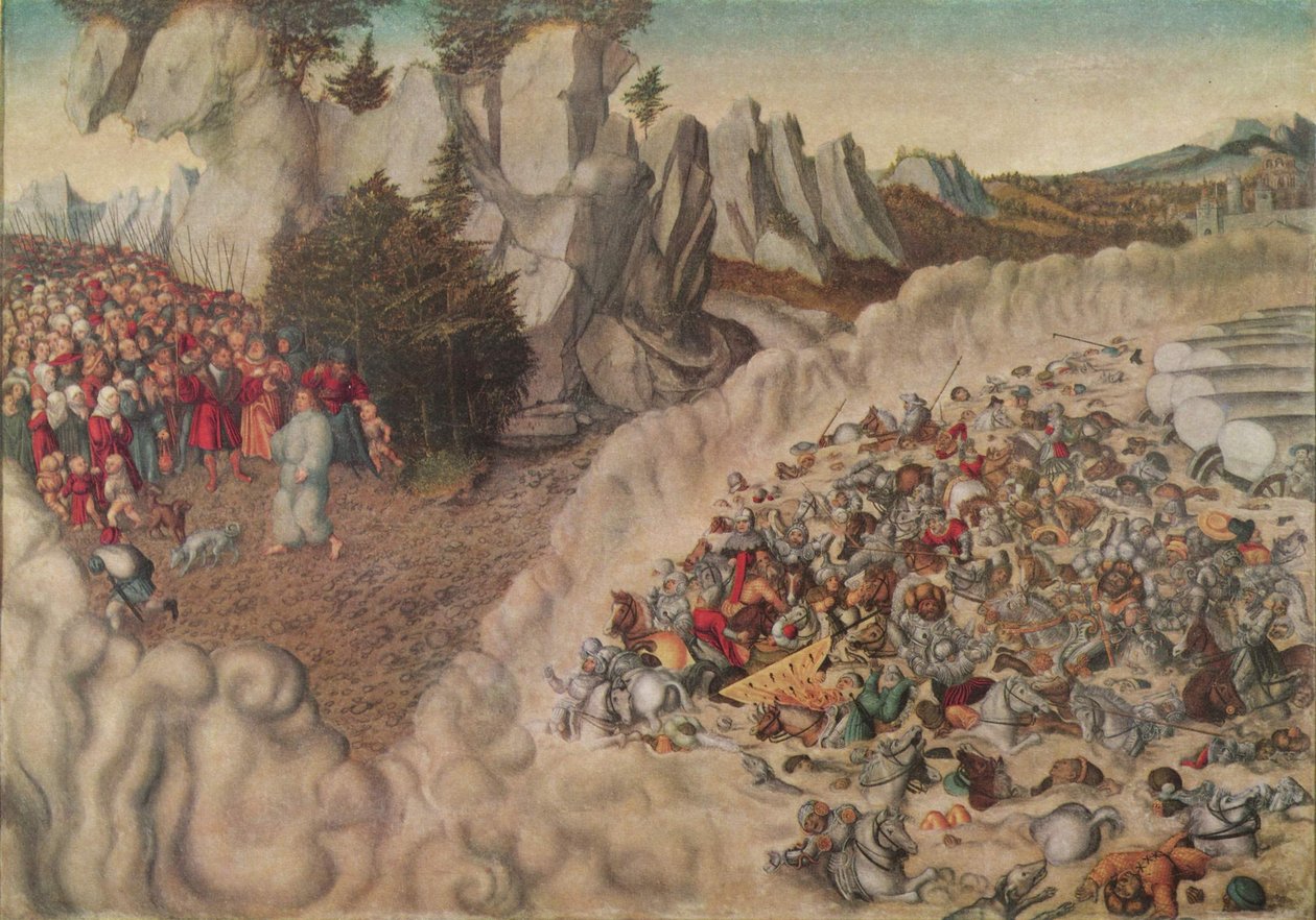 ドイツ語：Zug der Israeliten durch das Rote Meer (Untergang des Pharao) 紅海に飲み込まれたファラオの軍勢 作： ルーカス・クラナッハ・ザ・エルダー