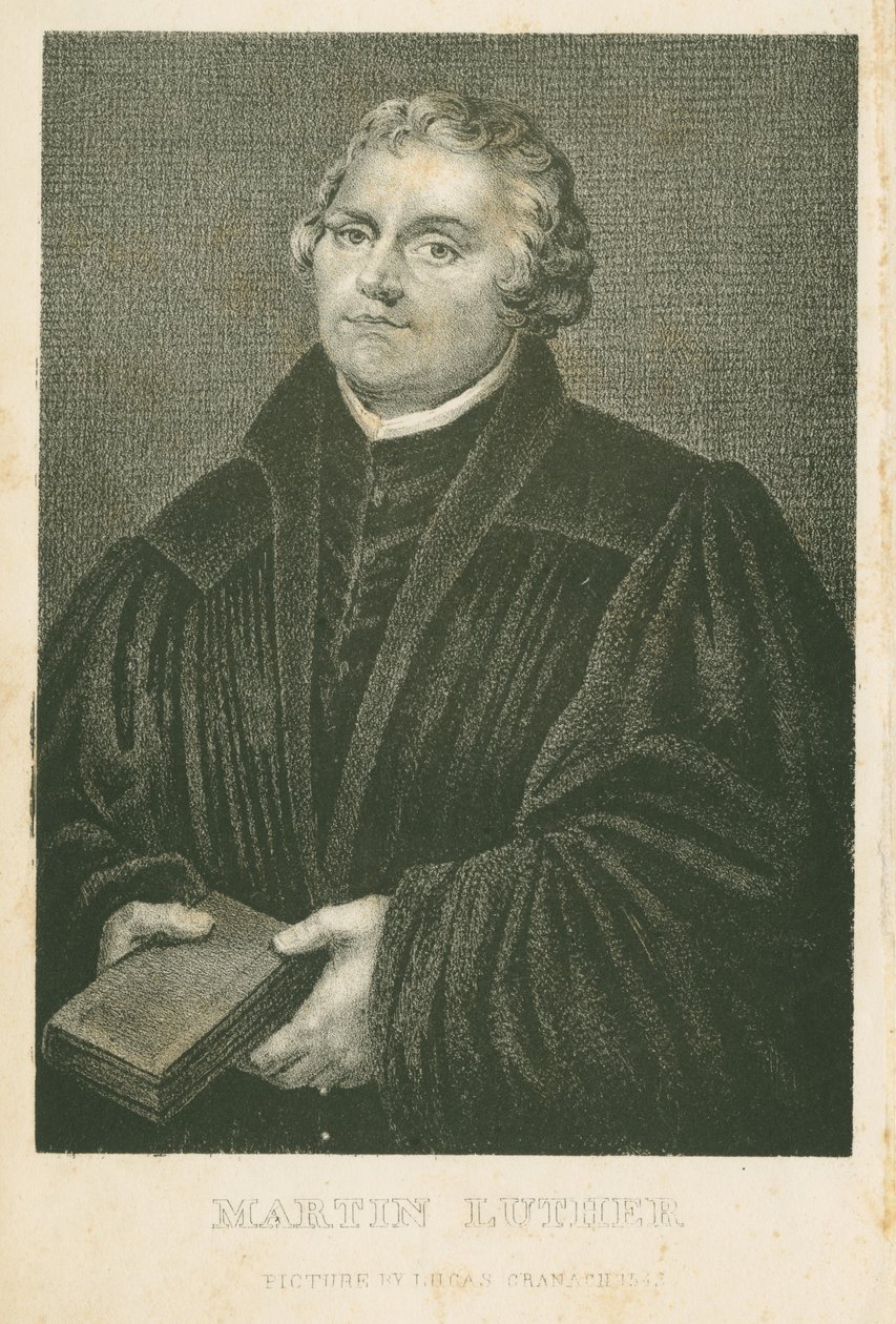 マーティン・ルター、ジェームズ・ウェバーによるリトグラフ（1824-86年）、1850年頃 作： ルーカス・クラナッハ・ザ・エルダー