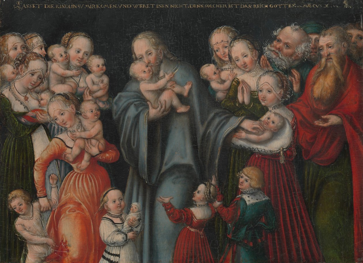 子供たちを祝福するキリスト、ca。 1545-50。 作： ルーカス・クラナッハ・ザ・ヤング