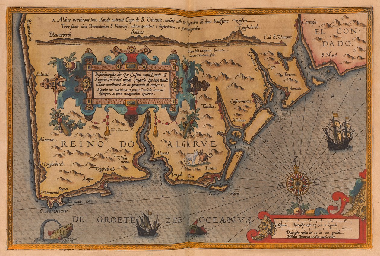 Speculum nauticum super navigatione maris occidentalis confectuu, continens omnes oras maritimas Galliae, Hispaniae, and praecipuarum partium Angliae」と題された特大の地図帳（1591年頃）（図面 作： ルーカス・ヤンズーン・ワゲナー