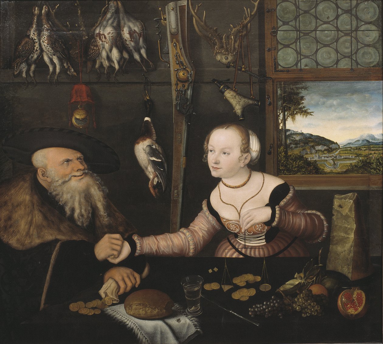 Le couple mal assorti - The Ill-matched Couple, by Cranach, Lucas, the Elder (1472-1553).木に油彩 作： ルーカス・ザ・エルダー・クラナハ