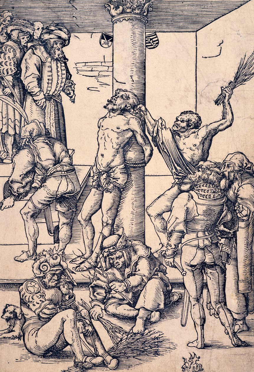 ルーカス・クラナッハ（1472-1553）による木版画「キリストの受難：鞭打ち」。 作： ルーカス・ザ・エルダー・クラナハ