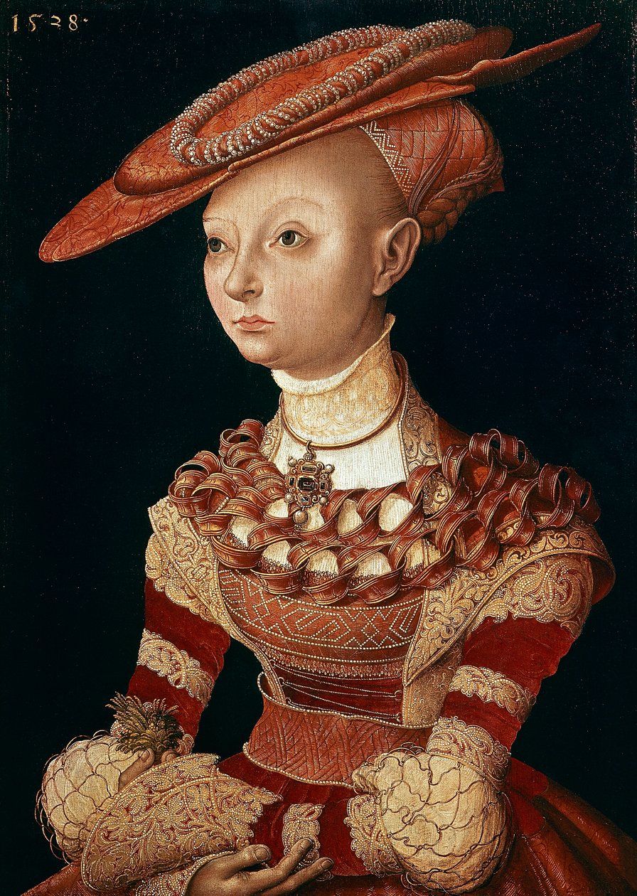 ルーカス・クラナッハ・エルダー（1472-1553）の「貴婦人の肖像 作： ルーカス・ザ・エルダー・クラナハ