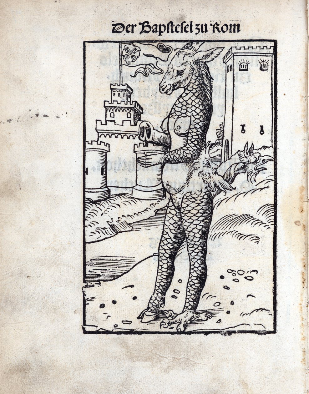 The Bapstesel zu Rom (The Papal Asse or The Pope Asse of Rome), by Cranach, Lucas, the Elder (1472-1553).木版画 作： ルーカス・ザ・エルダー・クラナハ