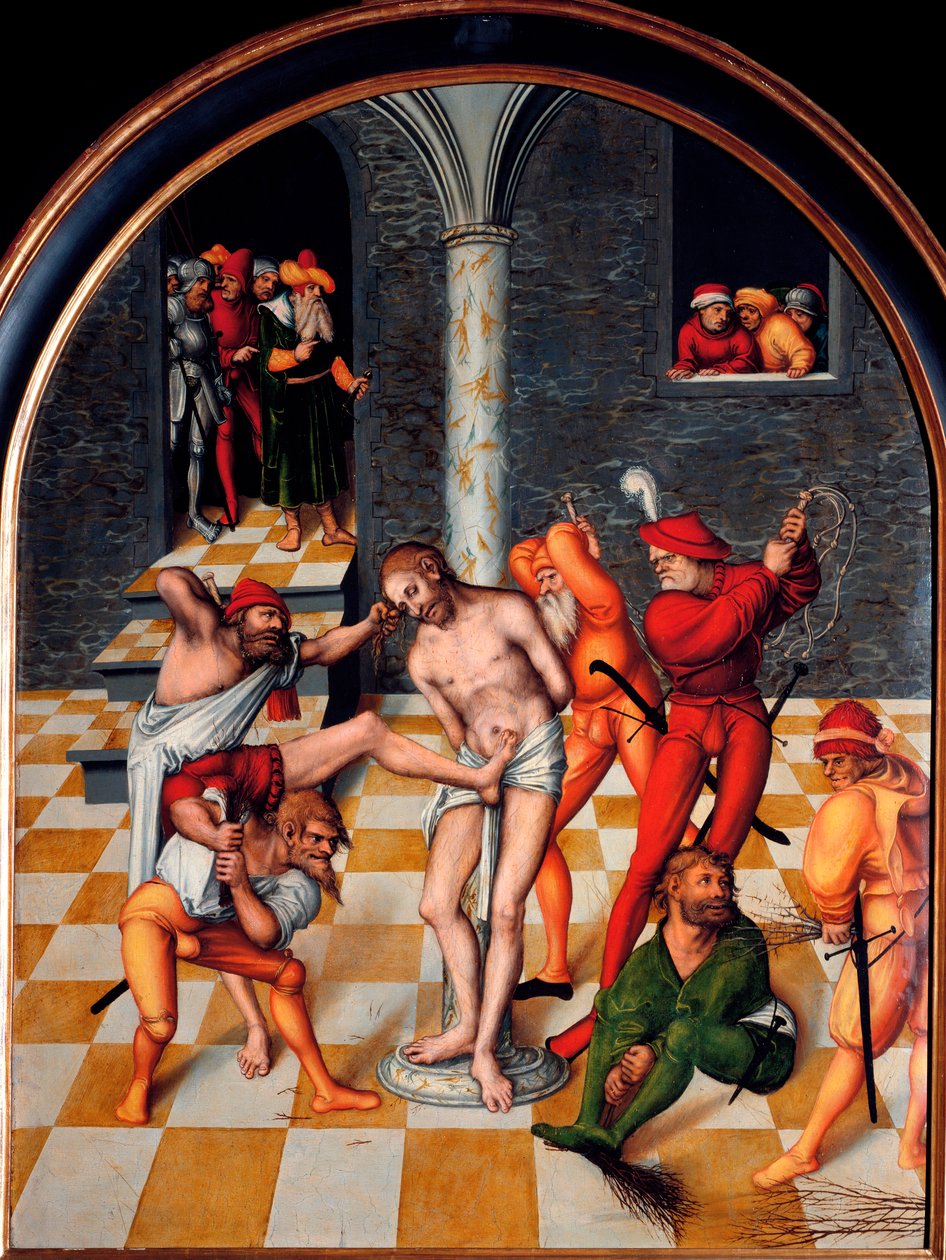ルーカス・クラナッハ長老（1472-1553）の「キリストの鞭打ち」画。1538.ディム。108x84 cm ウィーン。Kunsthistorisches Museum 作： ルーカス・ザ・エルダー・クラナハ
