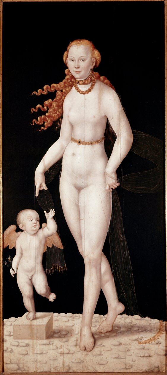 ヴィーナスとキューピッド ルーカス・クラナッハ（1515-1586）の絵画 1540年 約Dim.196 x 89 cm ミュンヘン、アルテ・ピナコテーク 作： ルーカス・ザ・ヤング・クラナッハ