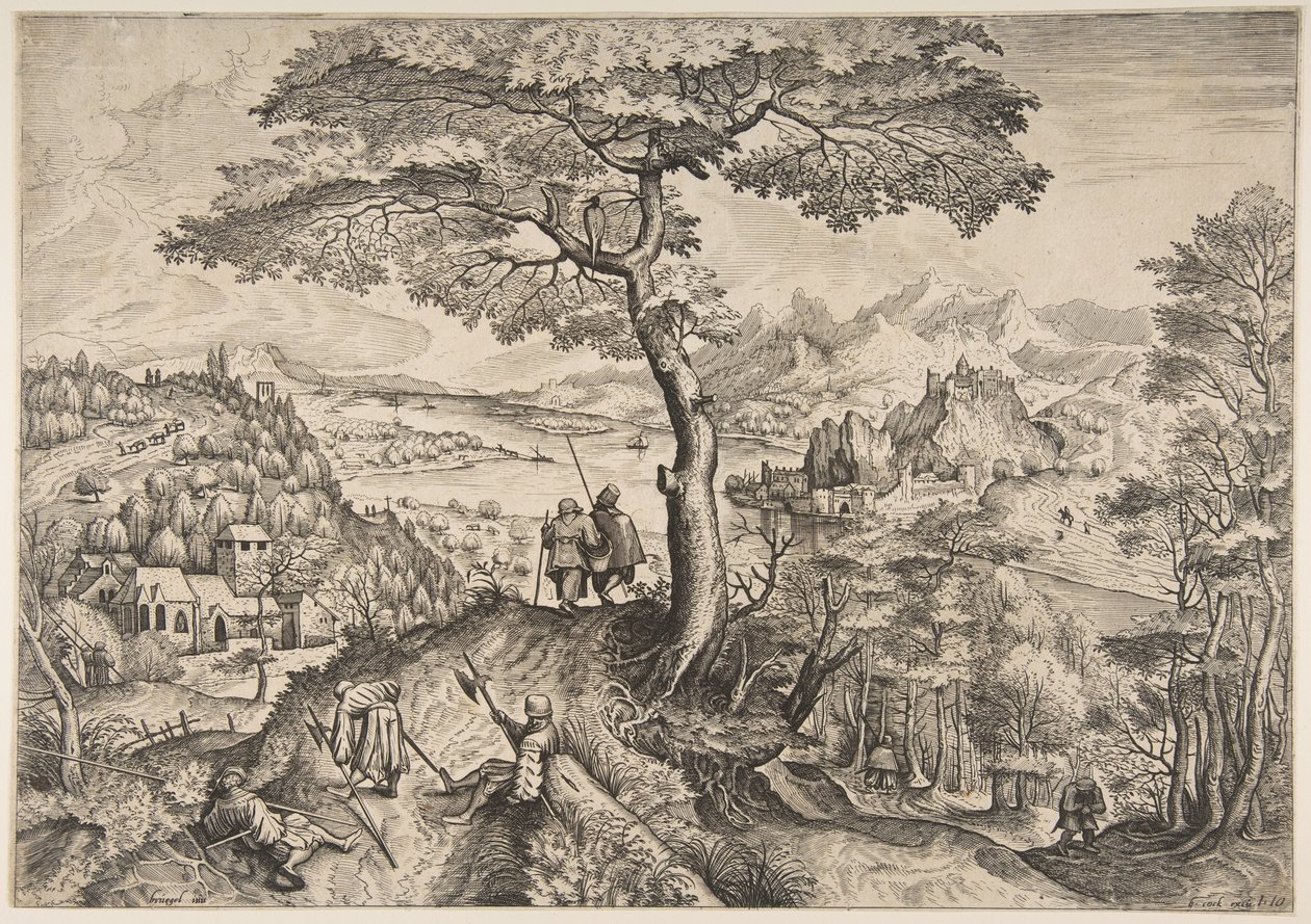 休息中の兵士たち、「大きな風景」からのレクイセンテス、カリフォルニア州。 1555-56 作： ルーカス・ファン・デーテカム