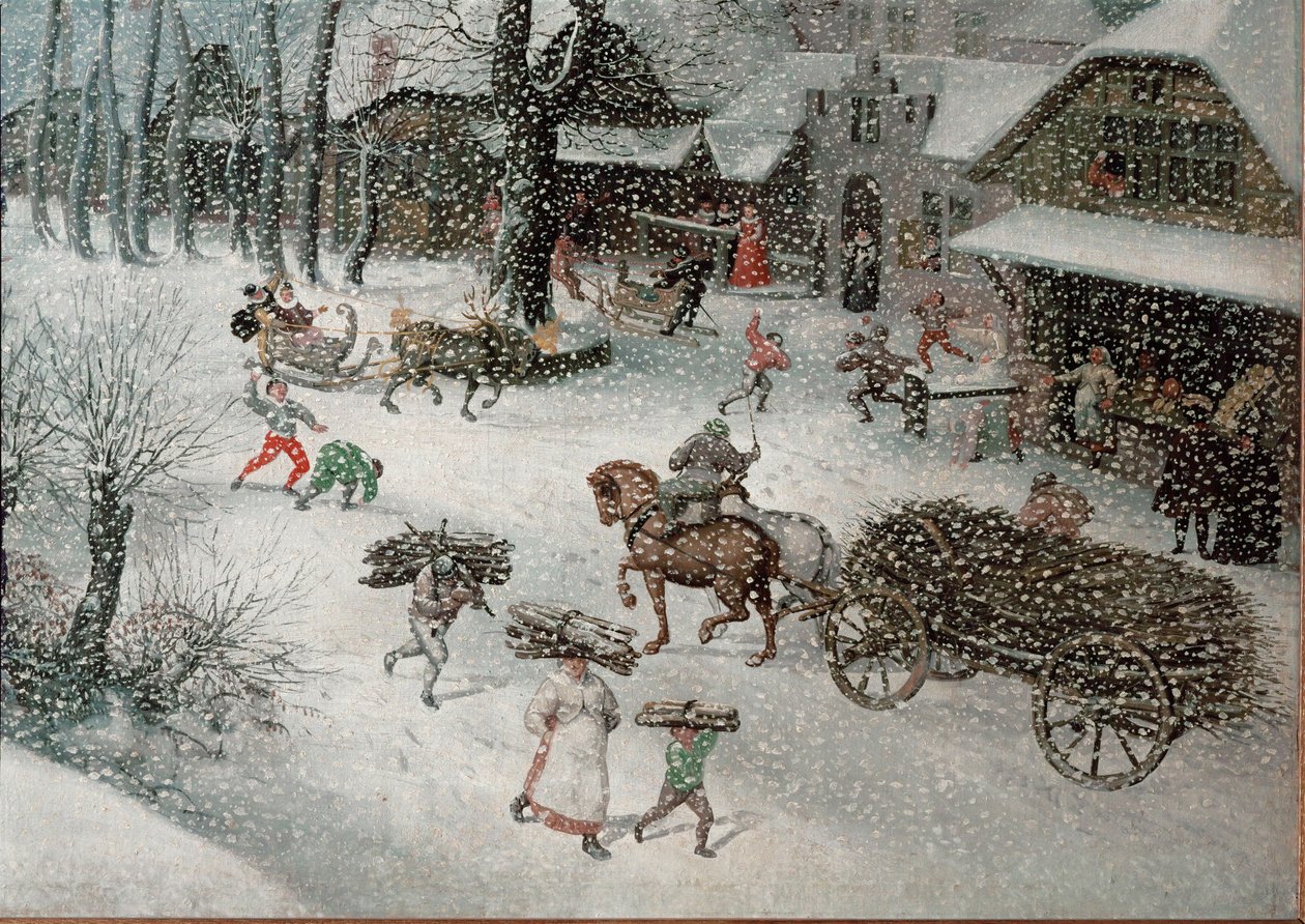 冬（2月）、詳細（キャンバスに油彩） 作： ルーカス・ファン・ヴァルケンボルヒ