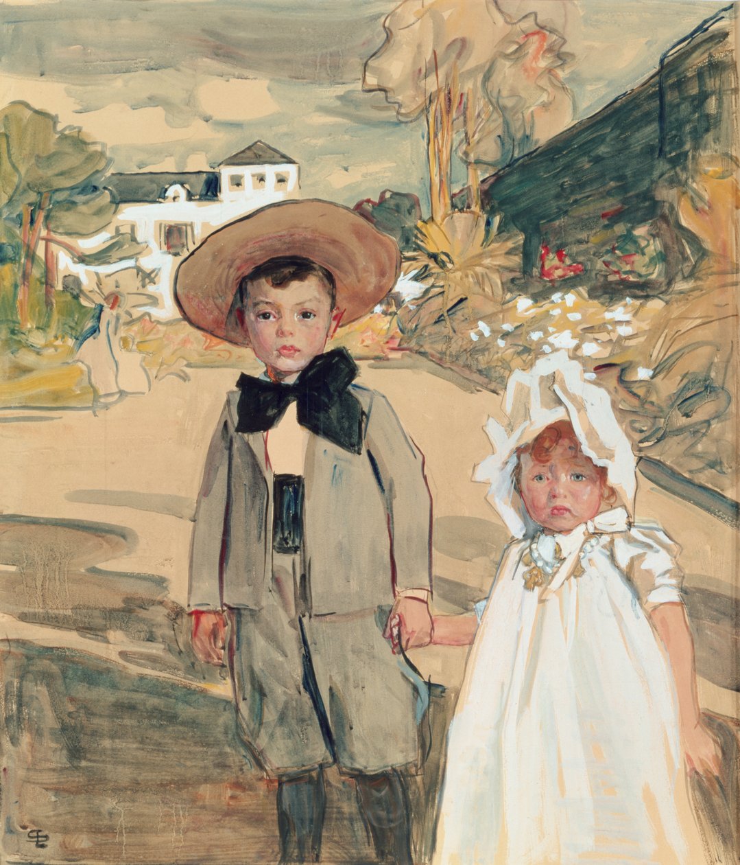 アーティストの子供たち、1895年頃（ペンとインク、紙のトイレ） 作： ルシアン・サイモン