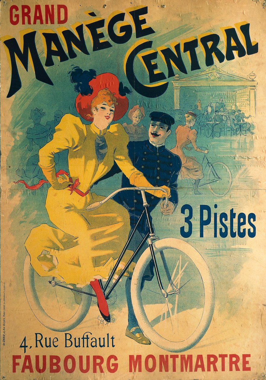 Grand Manege Central、自転車に乗る女性を描いたサイクルトラックの広告ポスター 作： ルシアン・ベイラック