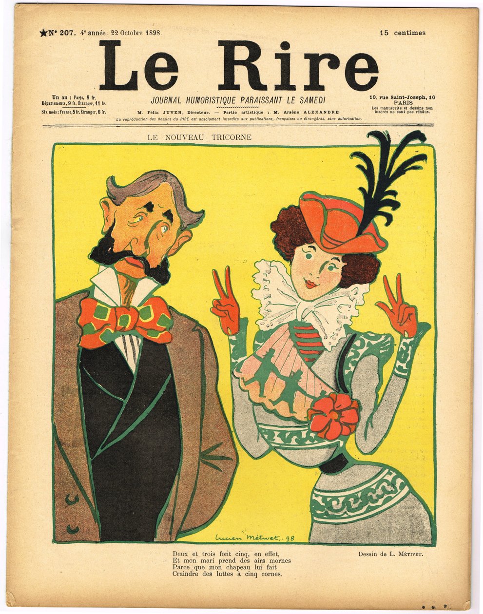 Le Rire "の表紙、カラフルな風刺画 作： ルシアン・メティブ