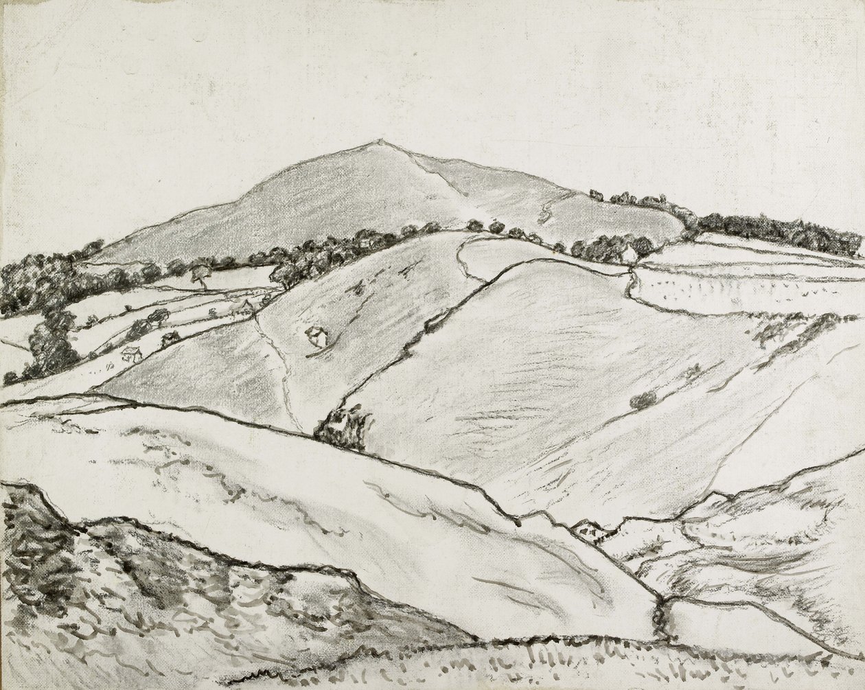 Cefn Bryn、1933年（ボードに敷いたキャンバスに黒いチョークとオイルウォッシュ） 作： ルシアン・ピサロ