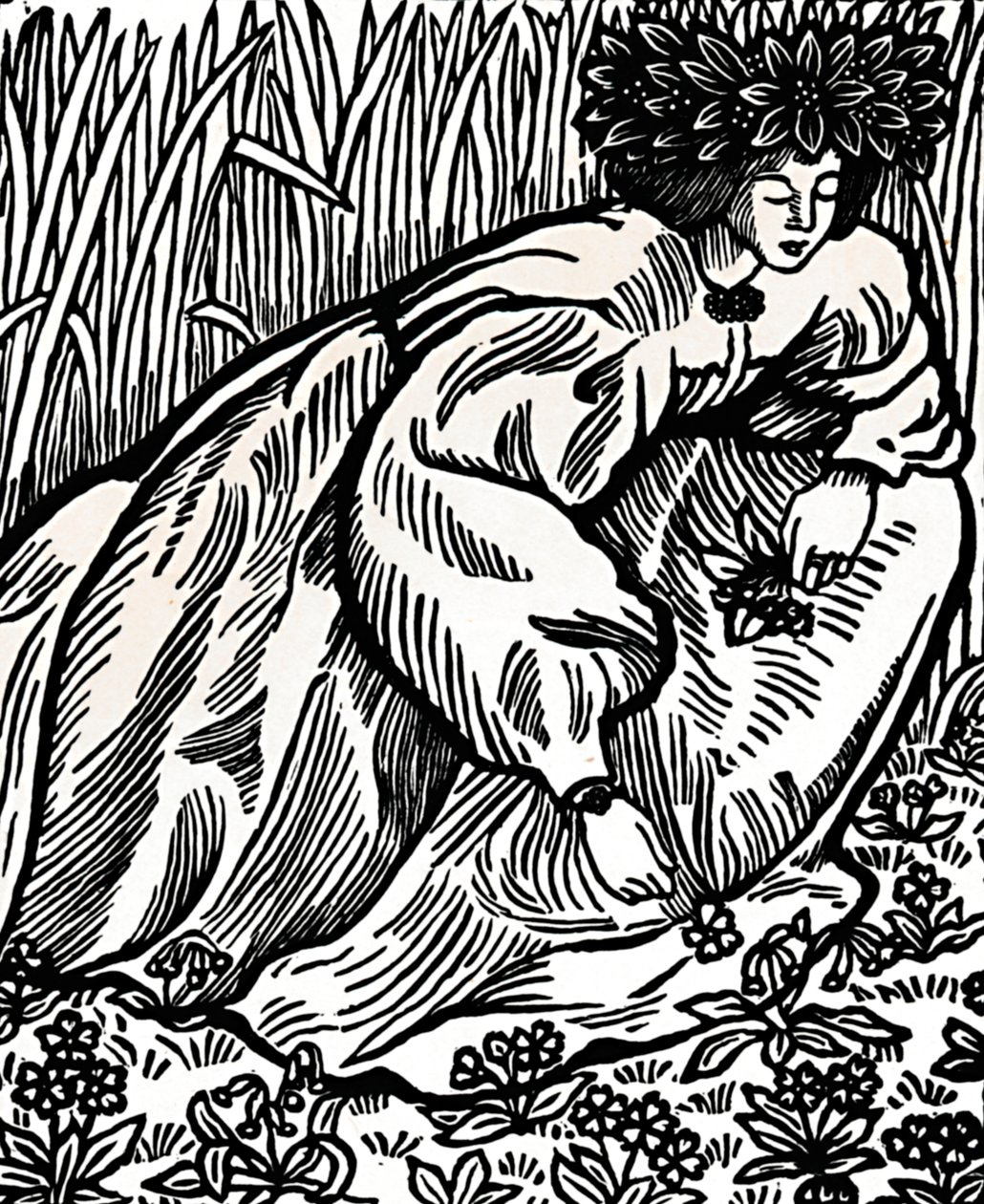 ロンサードの詩。オリジナルの木版画、1902年、1923年 作： ルシアン・ピサロ