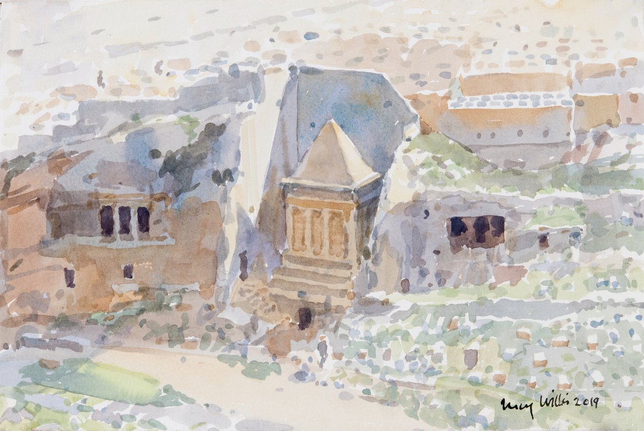 2019年、エルサレムのキドロンの谷にある古代の墓（紙にw - c） 作： ルーシーウィリス