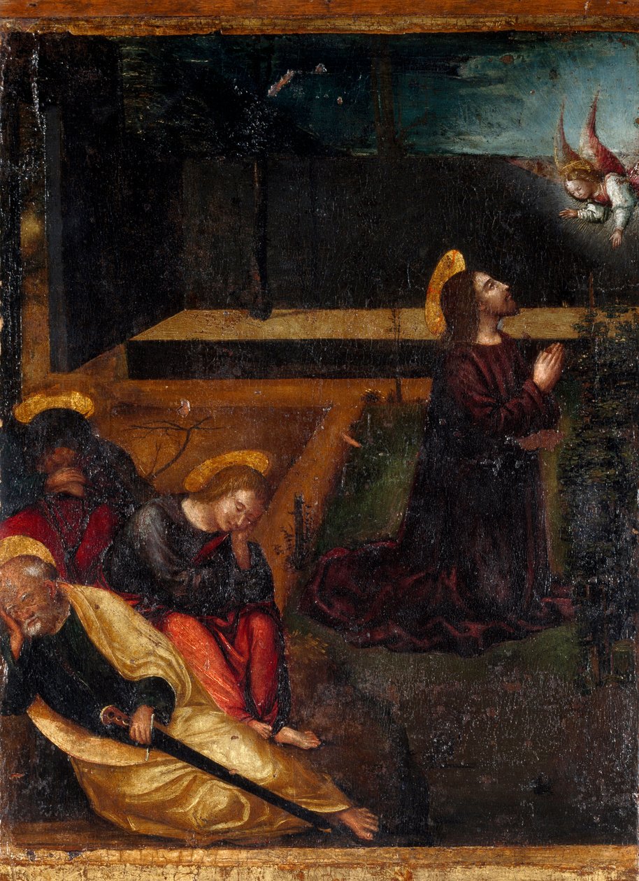 オリーブの木の庭での祈り ロザリオの15のミステリーのシリーズ。ルドヴィコ・ブレア（ルイ・ブレア）（1450-1523）の木画 1512-1513年 タッジャ、サン・ドメニコ・コンヴェント美術館、イタリア 作： ルドヴィコブレア