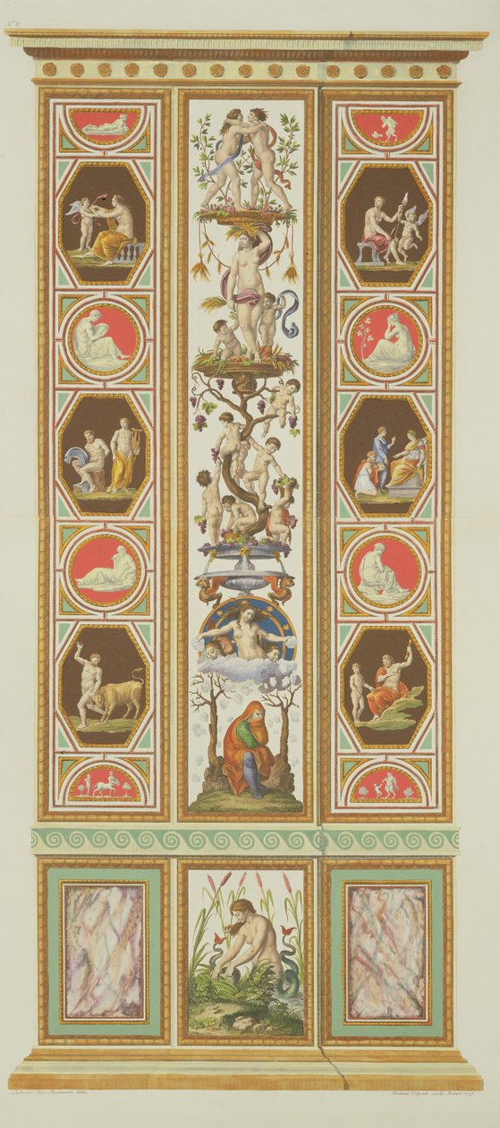バチカンのラファエルロッジアのパネル、「Delle Loggie di Rafaele nel Vaticano」、ジョバンニボルパト（1735-1803）、1775年に彫刻、c.1777-77（手塗りの彫刻）（17646も参照） 作： Ludovicus Tesio Taurinensis
