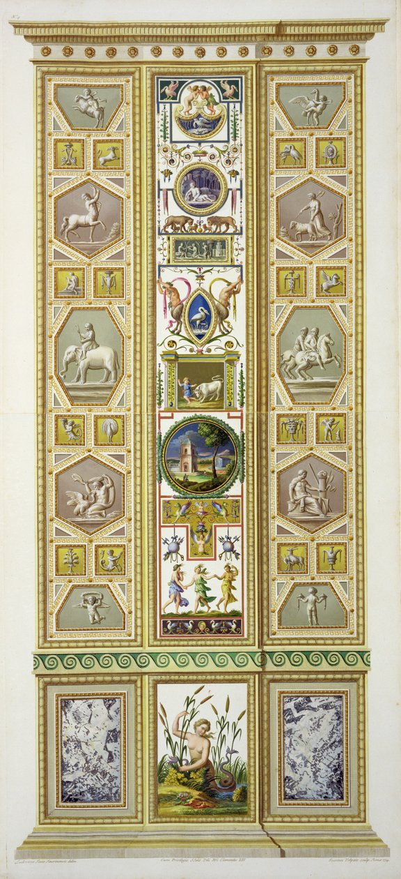 バチカンのラファエルロッジアのパネル、「Delle Loggie di Rafaele nel Vaticano」、ジョバンニボルパト（1735-1803）、1774年に彫刻、c.1774-77（手塗りの彫刻） 作： Ludovicus Tesio Taurinensis