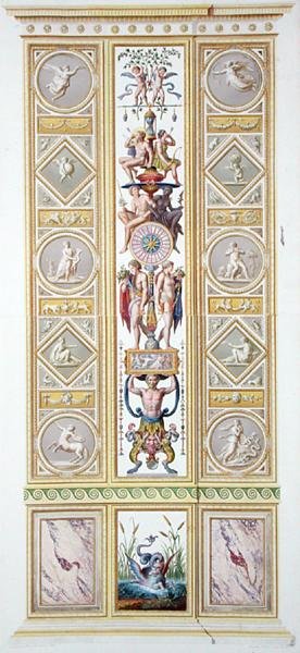 バチカン市国のラファエロのロッジアのパネル、ジョヴァンニ・ヴォルパト（1735-1804）が彫った「Delle Loggie di Rafaele nel Vaticano（バチカン市国のラファエロのロッジア）」より 作： Ludovicus Tesio（後）タウリネンシス