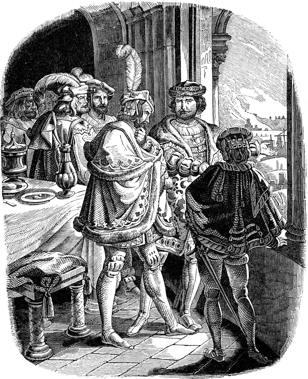 ハイデルベルク城で食事をするフレデリック1462年E.ダラー著、ドイツ人の歴史からの挿絵1840 作： ルートヴィヒ・エイドリアン・リヒター