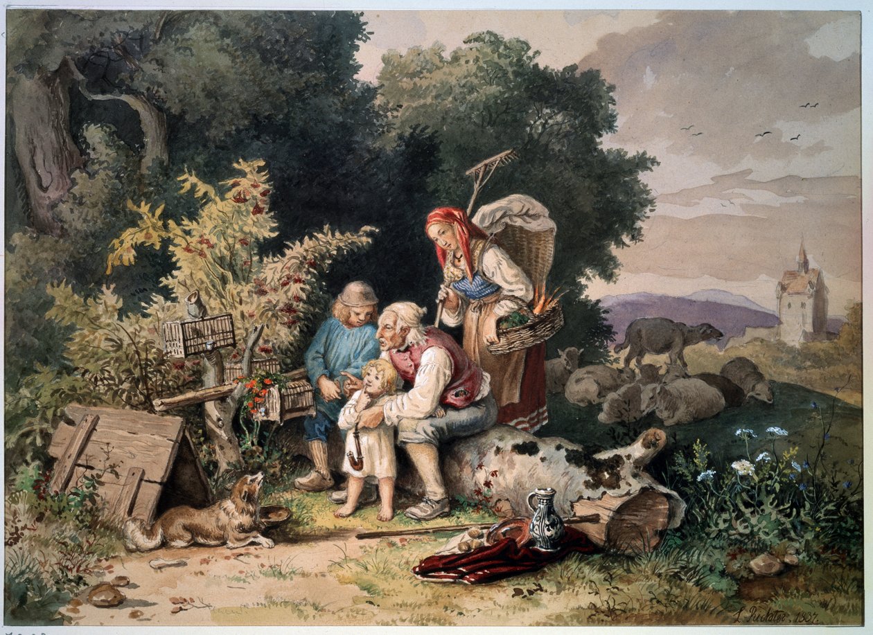 「羊飼いの家族」（羊飼いの家族）ルートヴィヒ・リヒターによる水彩画（1803-1884）1837年プーシキン美術館モスクワ 作： ルートヴィヒ・エイドリアン・リヒター