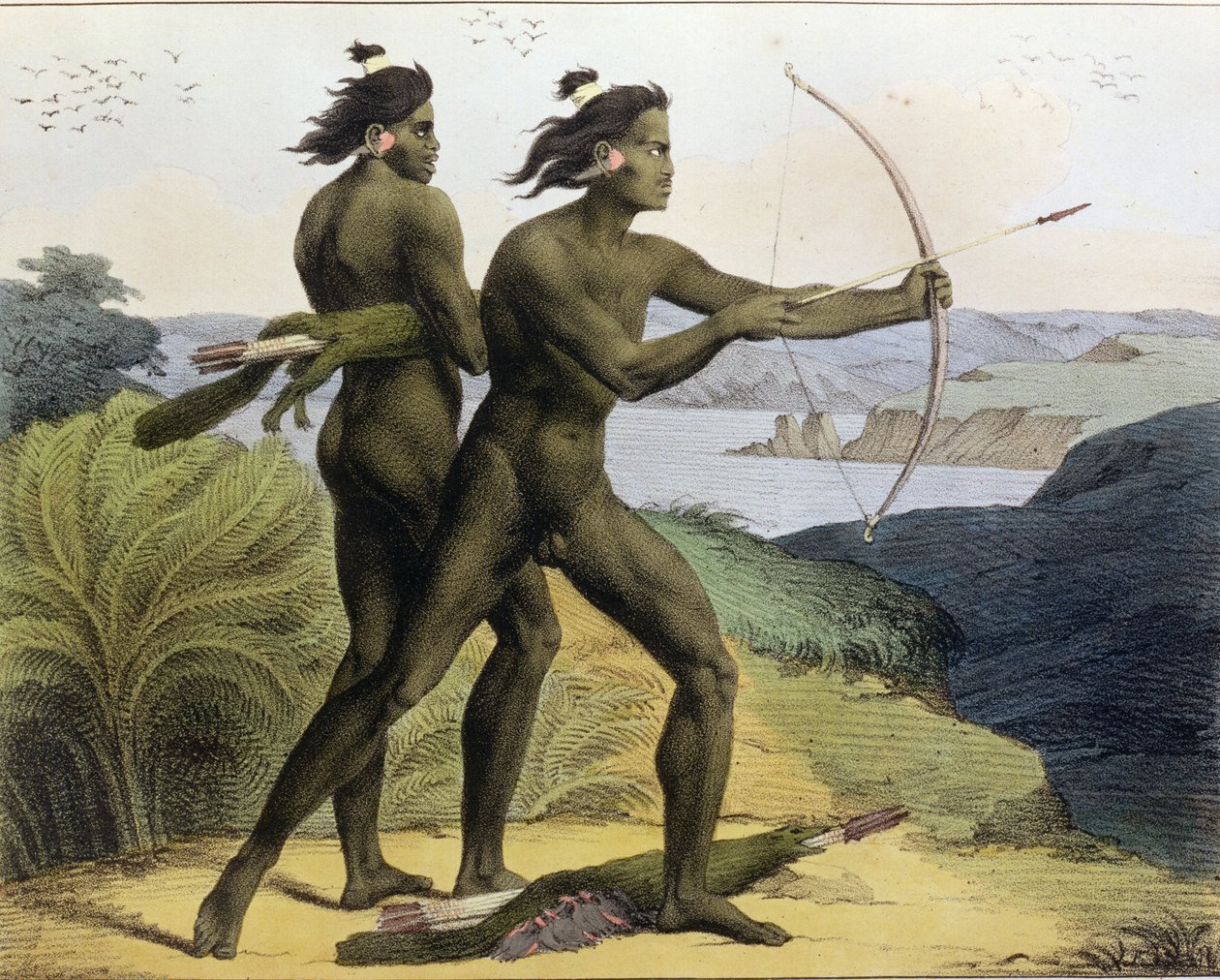 ジャンベイオーギュスタンフランケラン（1798-1839）によって刻まれた「航海のピトレスクオートゥールデュモンド」からのサンフランシスコ湾での狩猟、1822年 作： ルートヴィヒ・チョリス