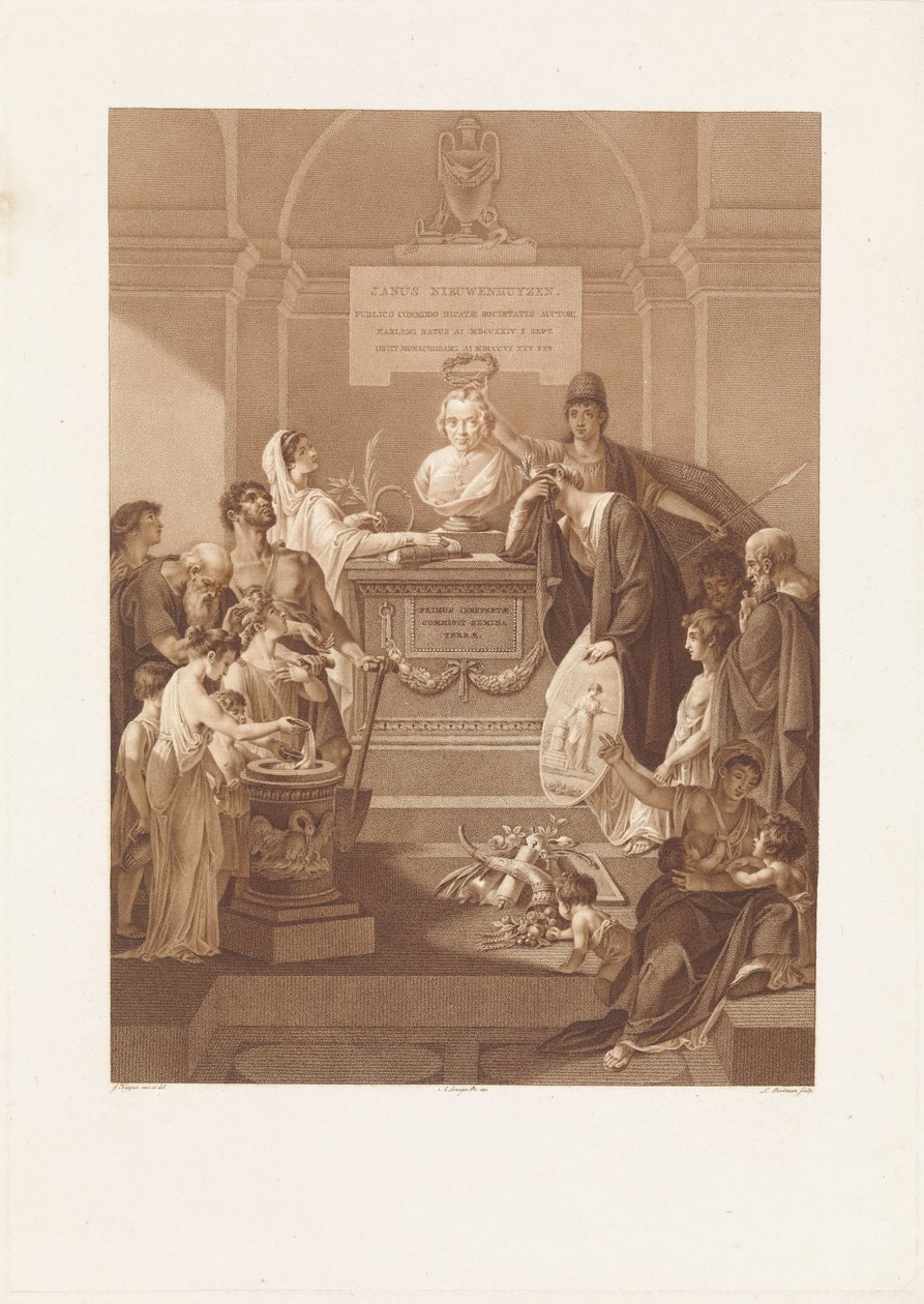 1806 年に亡くなった Jan Nieuwenhuyzen の記念碑が描かれた寓意的な表現 作： ルドウィック・ゴットリーブ・ポートマン