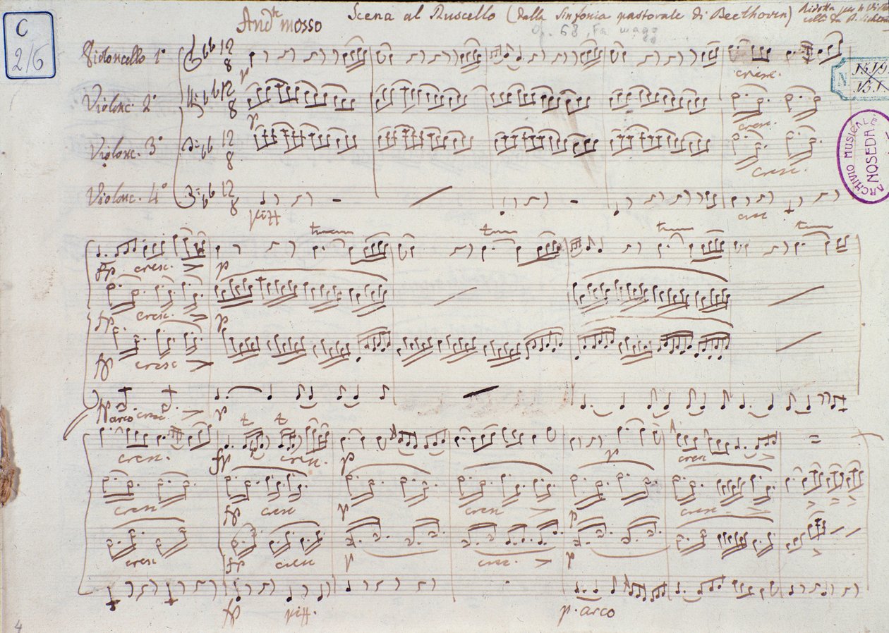 ルートヴィヒ・ヴァン・ベートーヴェンの交響曲第6番 ヘ長調 op.68の楽譜のページです。 作： ルートヴィヒ・ヴァン・ベートーヴェン