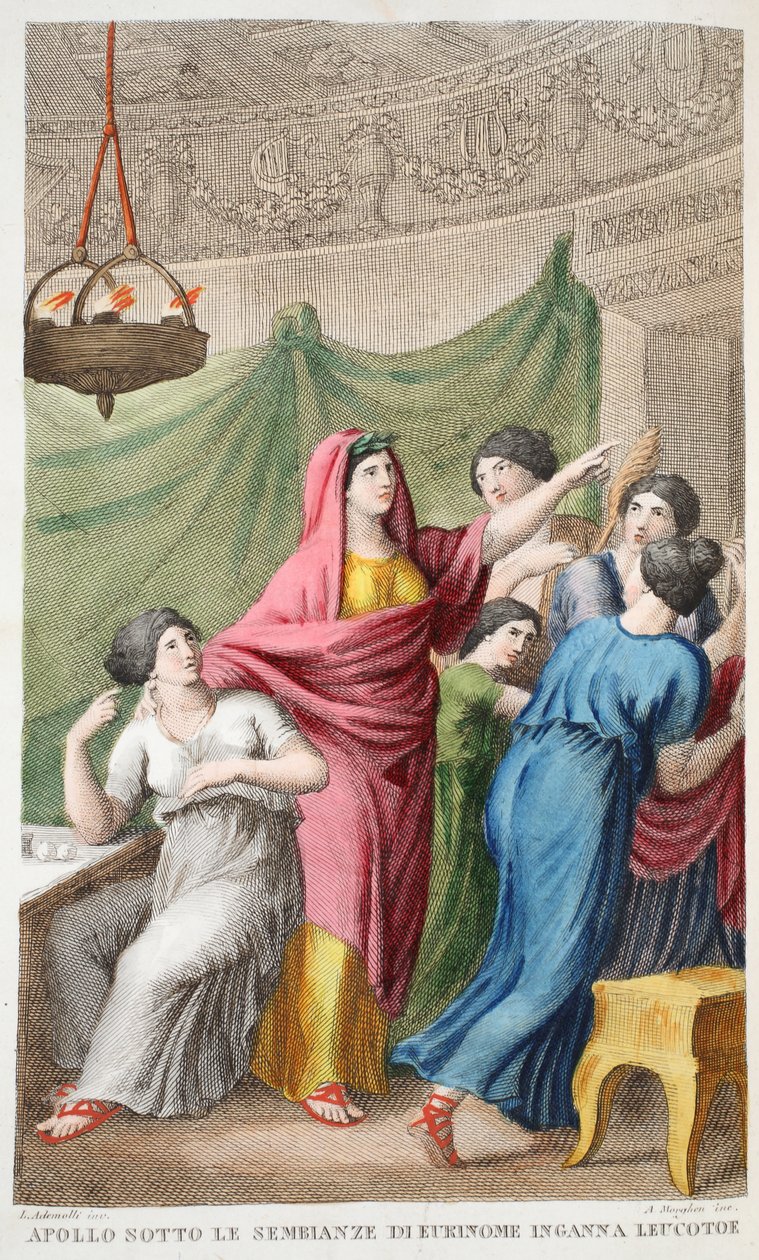 アポロの変装またはアポロsotte le Sembianze di Eukinome Inganna Leucotto、Book IV、イラスト、Ovid&39;s Metamorphoses、フィレンツェ、1832年（手描きの彫刻） 作： ルイージアデモロ