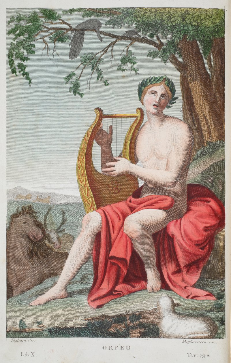 オルフェウスまたはオルフェオ、Ovid&39;s Metamorphosesのイラスト、フィレンツェ、1832年（手描きの彫刻） 作： ルイージアデモロ