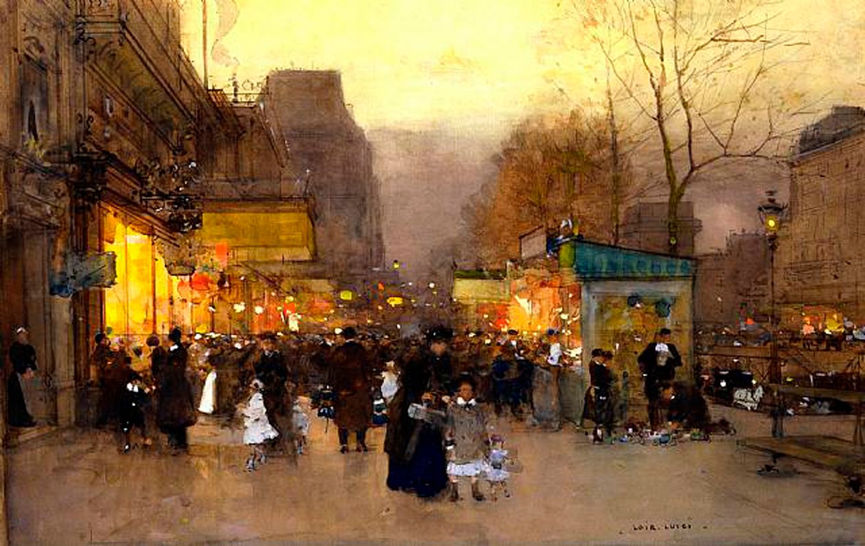 クリスマスの時のポルトセントマーチン、パリ、1890年頃（パネル上のテンペラ） 作： ルイジ・ロワール