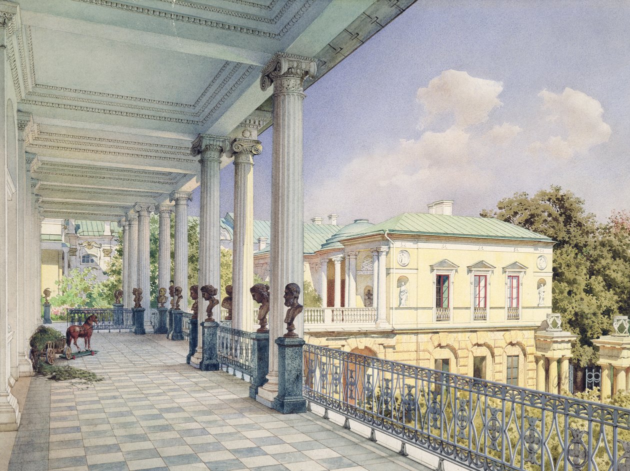 Tsarskoye Seloのキャメロンギャラリー、1859年（紙と白色と白色） 作： ルイージ・プレマツィ