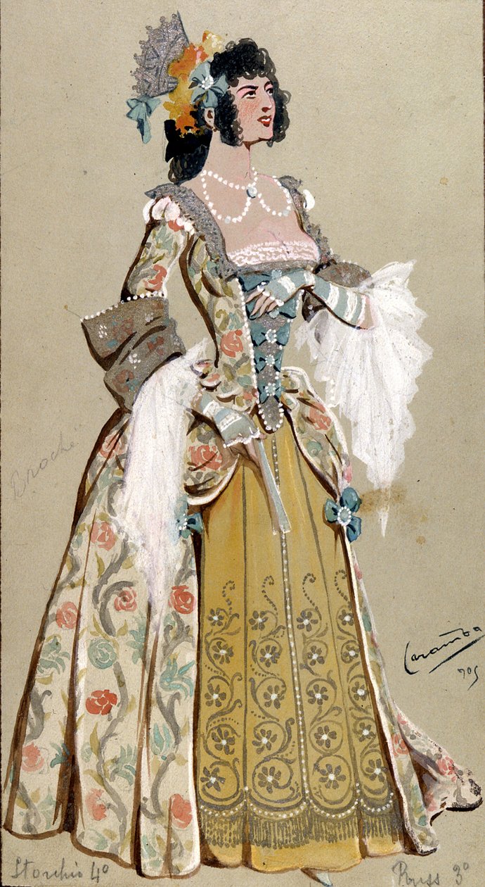「フィガロの結婚」からの伯爵夫人アルマヴィヴァの衣装デザイン、1905年 作： ルイージ・サペリ・カランバ
