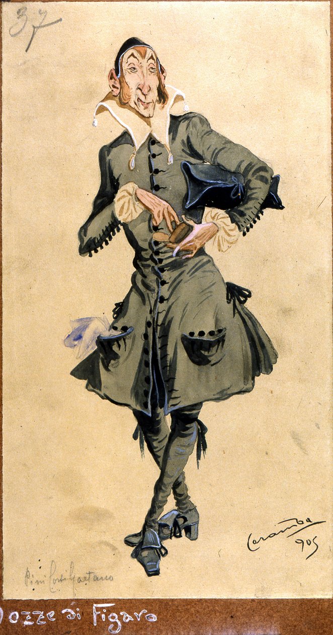 バジリオのコスチュームデザイン、「フィガロの結婚」、1905年 作： ルイージ・サペリ・カランバ