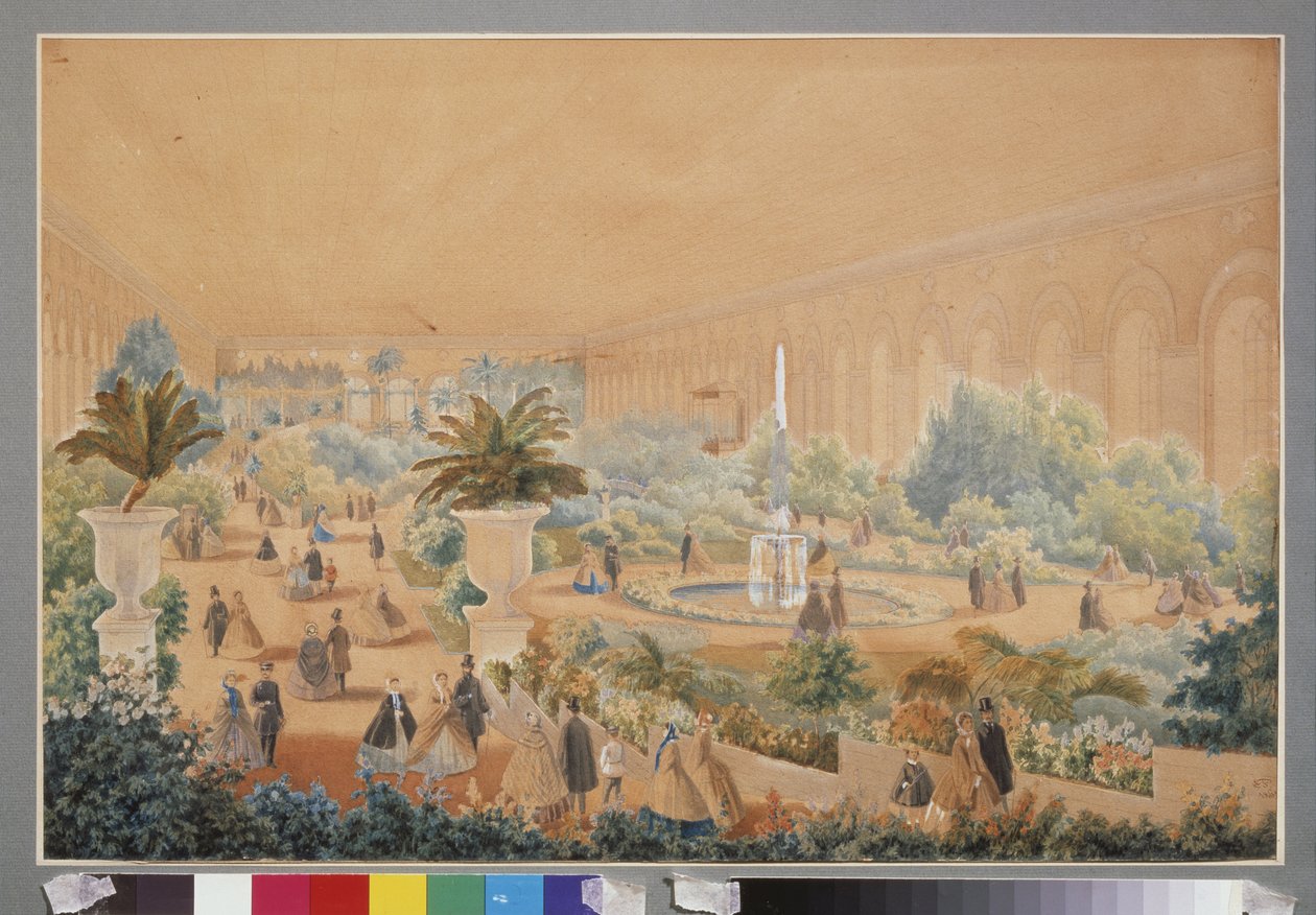 モスクワマネージでの花展。 Luigi Premazzi (1814-1891) の作品、紙に水彩、ガッシュ 作： ルイージ・プレマツィ