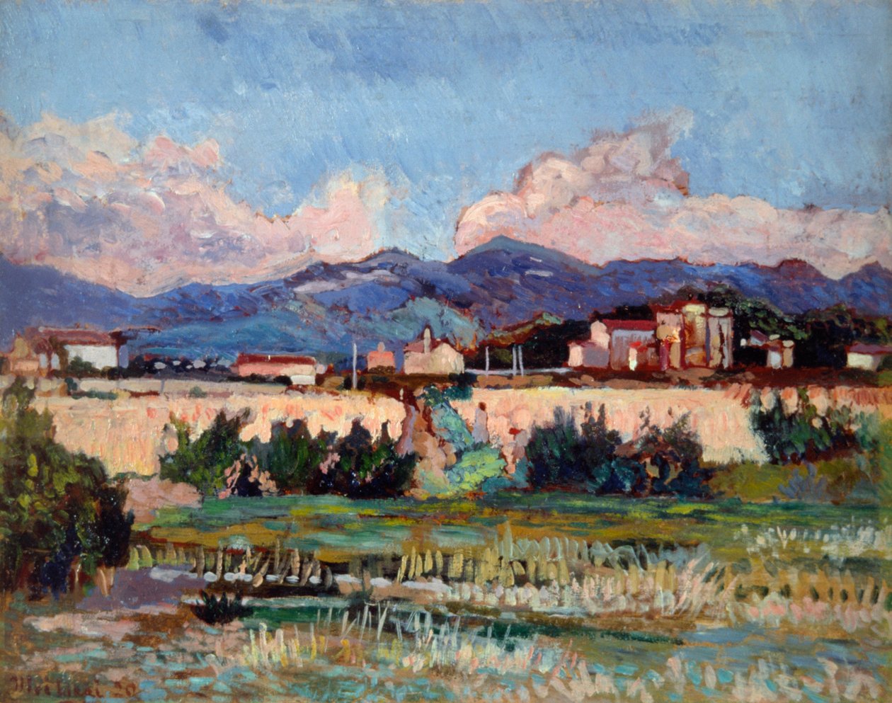 ウルヴィ・リエギ（1858-1939）作「アルデンツァの家々と庭園」油彩・板、27x34cm 作： ルイジ・レヴィ