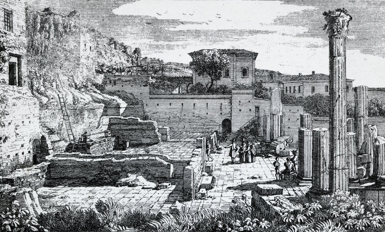 Ruínas do Templo de Vespasiano em Brescia, gravura de Louis Basiletti (1780-1860), Itália 作： ルイージバシレッティ