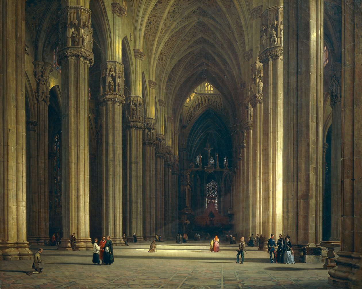 ミラノ大聖堂 油彩画 ルイジ・ビシ（1814-1886）によるミラノ大聖堂（ミラノ・ドゥオーモ