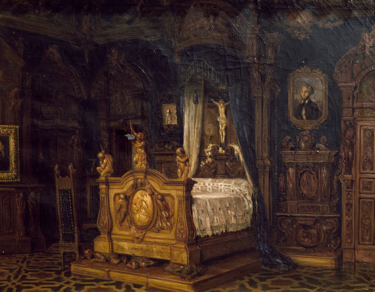 貴族Gian Giacomo Poldi Pezzoliの寝室の内部 1860年頃 作： ルイージ・ビシ