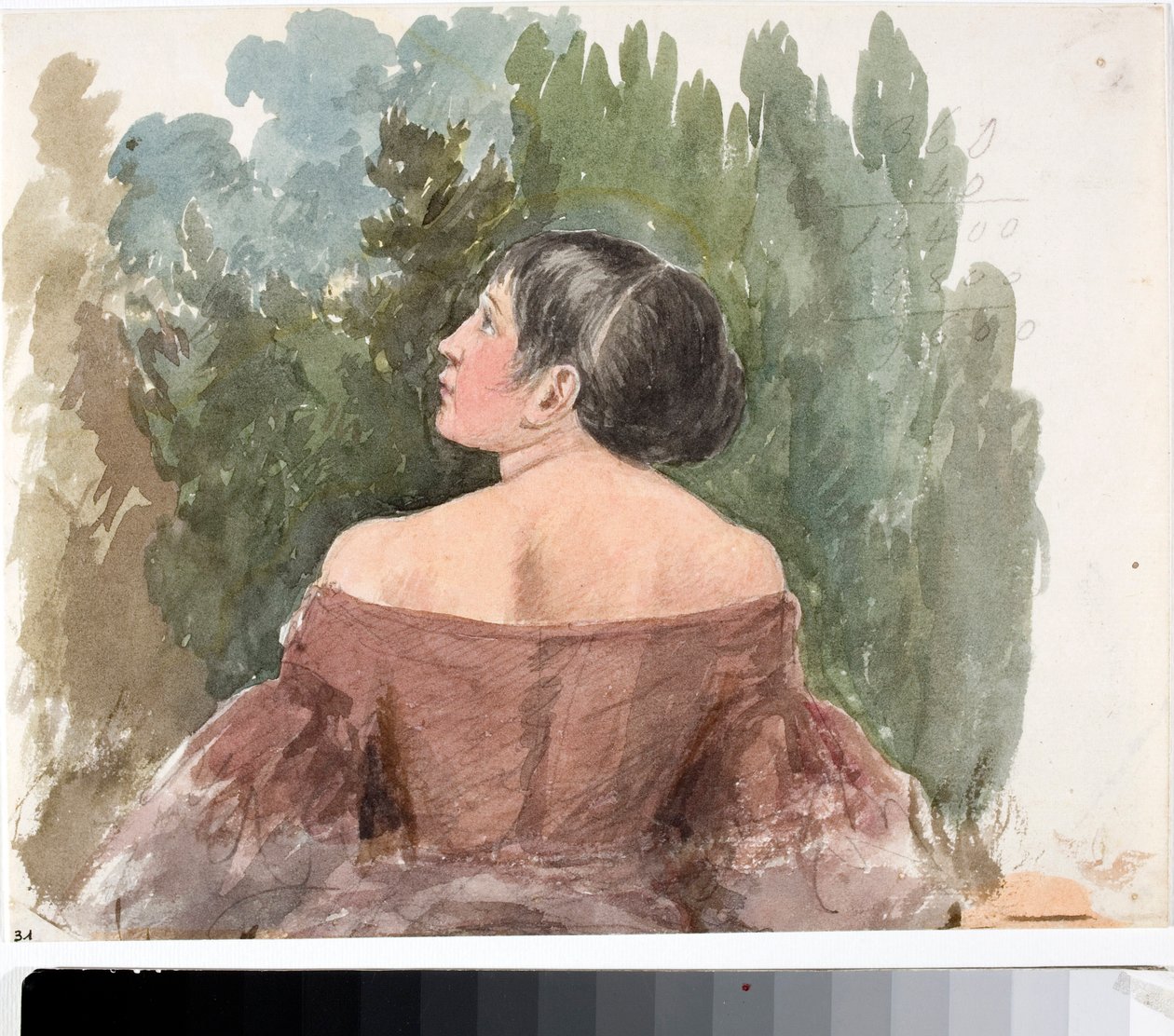 後ろから見た若い女性の肖像（水彩画、1825年頃 作： ルイージ・ガリボ
