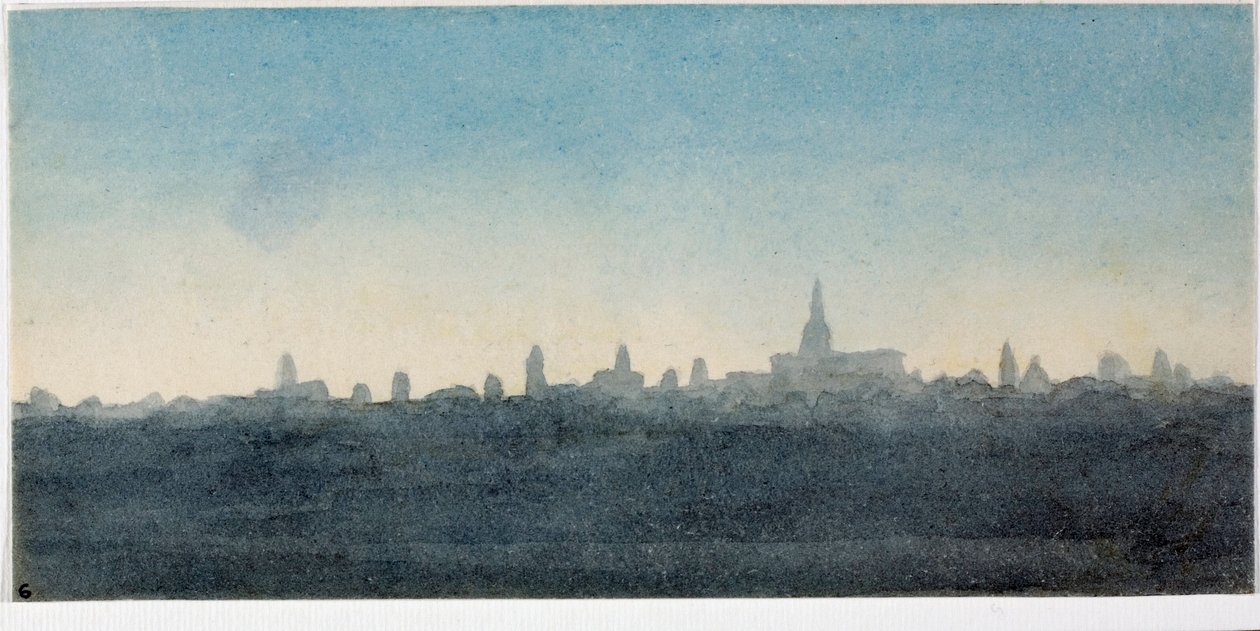 家屋やモニュメントが並ぶフィレンツェの街の風景（水彩画 作： ルイージ・ガリボ