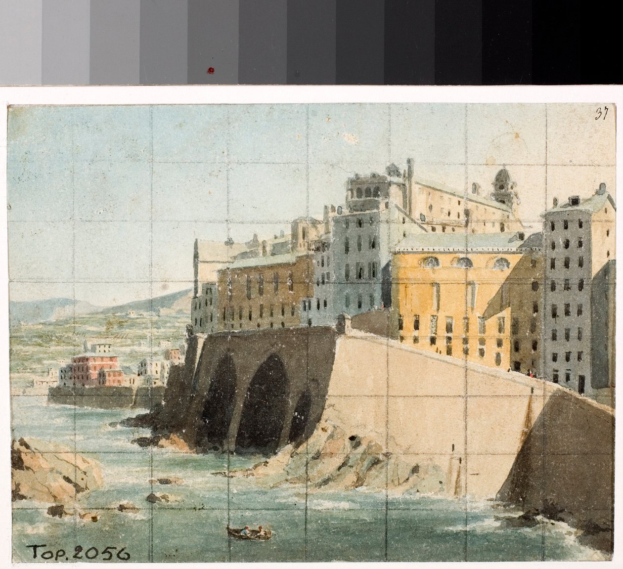 ジェノバの海の上の壁の眺め（水彩画、1822年頃 作： ルイージ・ガリボ
