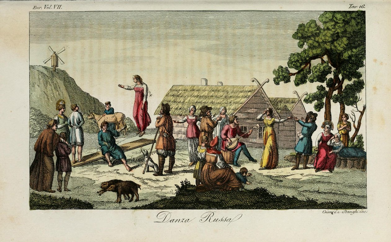 ロシアのダンス。 1831年のジュリオフェラーリオによる古代と現代の習慣または政府の歴史のイラスト 作： ルイージ・ジャレ