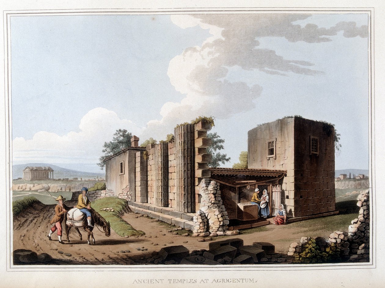イタリアのアグリジェントにある古代寺院。ロンドンのルイジ・マイヤーが撮影した原画をもとにした「Views in Ottoman Dominions, in Europe, in Asia, and some of the Mediterranean islands」に掲載されている。 作： ルイージメイヤー